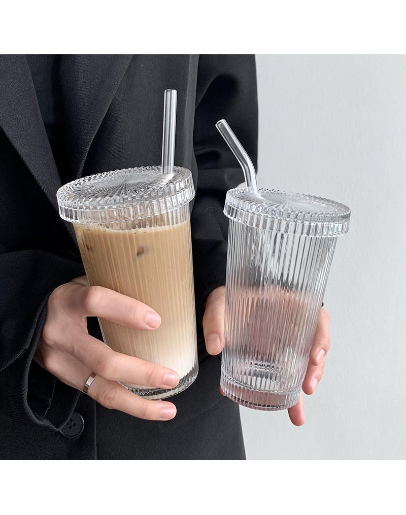 375ML Striped Glass with Straw